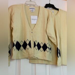 Women's Yellow and Blue Argyle Sweater Set